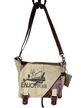 NWT Clea Ray "Enjoy The Ride" Upcycled Canvas Messenger Bag